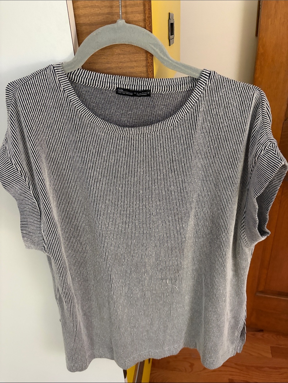 Zara Black and White Mini-Striped Short Sleeve Tee
